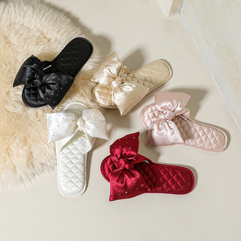 HEDGPETH Women's Slippers with Cute Bow and Bling Rhinestone House Indoor or Outdoor Slippers