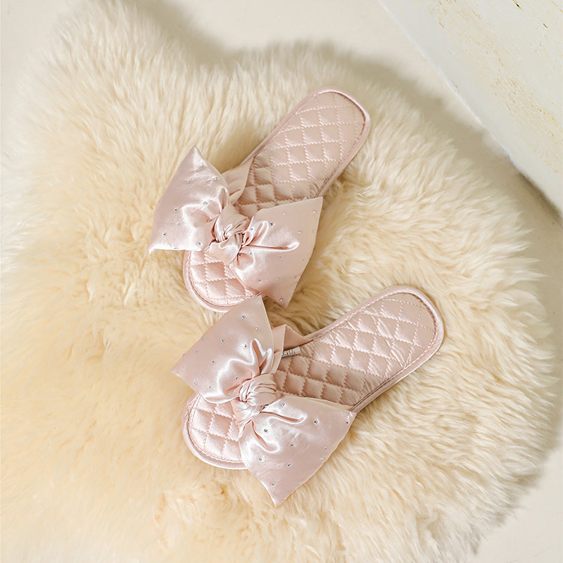 HEDGPETH Women's Slippers with Cute Bow and Bling Rhinestone House Indoor or Outdoor Slippers