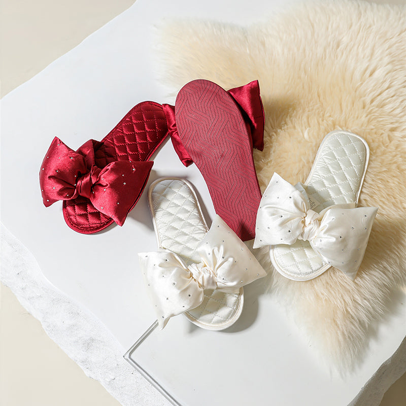 HEDGPETH Women's Slippers with Cute Bow and Bling Rhinestone House Indoor or Outdoor Slippers