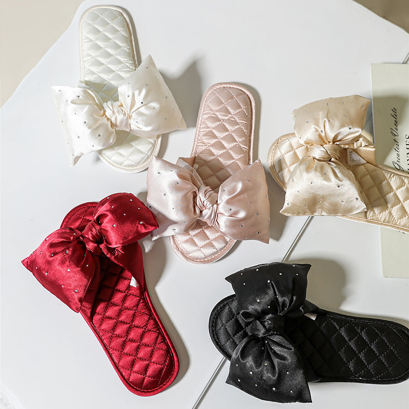 HEDGPETH Women's Slippers with Cute Bow and Bling Rhinestone House Indoor or Outdoor Slippers