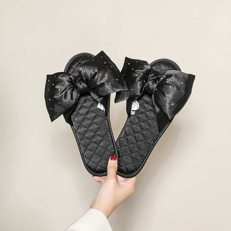 HEDGPETH Women's Slippers with Cute Bow and Bling Rhinestone House Indoor or Outdoor Slippers